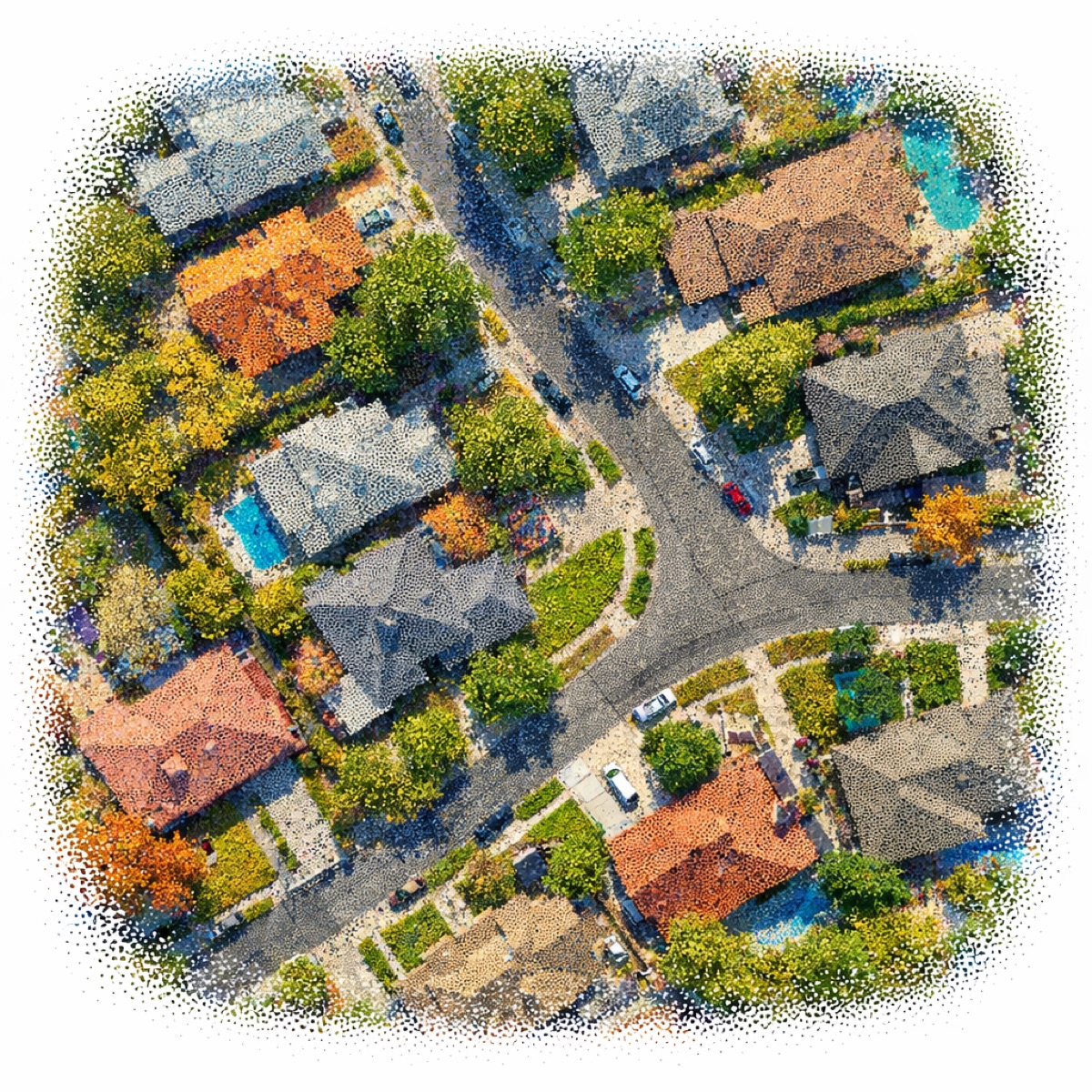 3D point cloud aerial visualization of a neighborhood